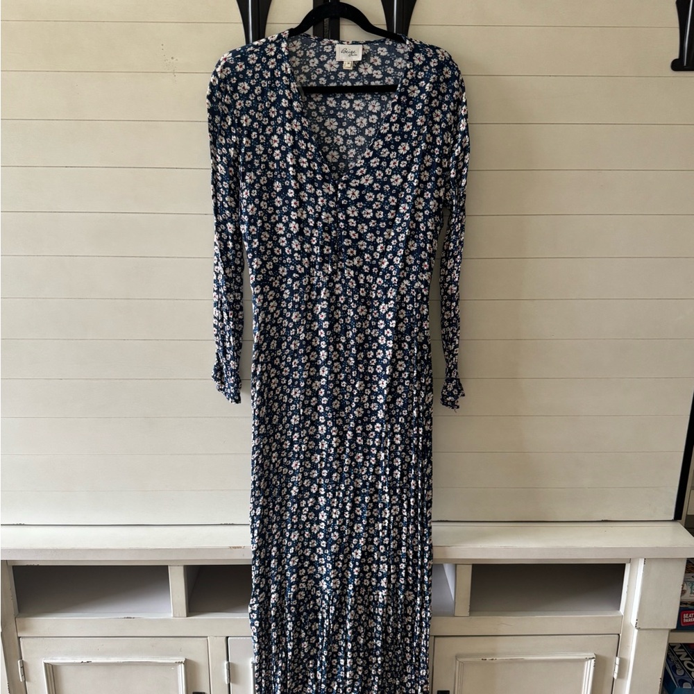 Beige by eci Navy Floral Long Sleeve Dress